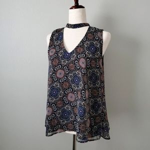 BB Dakota Sleeveless V-neck Sheer Flowy Top, Size Medium